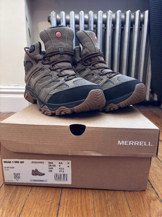 Merrell Moab 3 MID Waterproof Hiking Boots - Men\'s 9.5 W - Olive - EUC